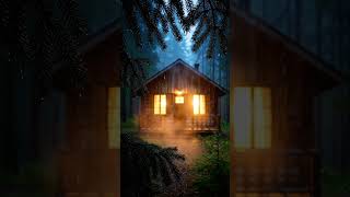 Hidden Cabin in the Rain – Peaceful Night Ambience with Fireplace Glow & Distant Forest Sounds |