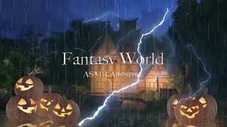 [ASMR / Ambience] Heavy rain at night on Halloween. Atmosphere of the witch's house at night