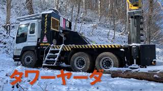 【森ジョブ】タワーヤーダによる架線集材。伐倒木へのワイヤー取り付けに密着(飛騨市森林組合)