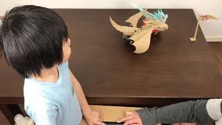 長男vs次男（ダンボール工作とNintendo Laboを組み合わた「ドラゴンリモコンカー」で対決）