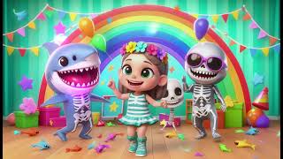 "Rainbow Baby Shark Skeleton Dance Party" Nursery Cartoon Kids Song with Lyrics