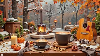 Winter Coffee Guitar Ambiance for Study ~ Cozy Acoustic Instrumental & Snowfall Vibes